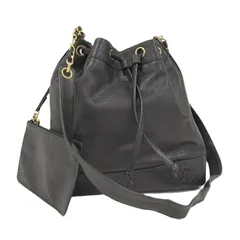 CHANEL トリプルココ 巾着 ショルダーバッグ ポーチ付き キャビアスキン レザー ブラック