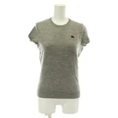 バーバリーブルーレーベル BURBERRY BLUE LABEL ニット カットソー ウール 半袖 クルーネック ロゴ 刺繍 38 グレー /XZ ■GY99