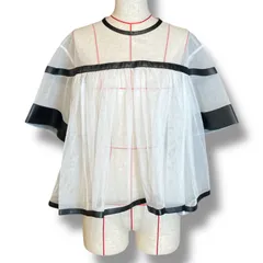 noir kei ninomiya ノワールケイニノミヤ チュールブラウス レザー フリル 半袖 3A-B009 白 ホワイト 黒 ブラック XSサイズ レディース 春 夏 ゴーゴー古着久喜倉庫店 1 No.溝名久1535のサムネイル