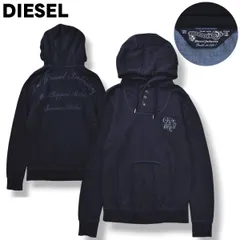 ディーゼル DIESEL ハーフボタン スウェット パーカー トレーナー フーディー プルオーバー 裏地 パイル プリント 刺繍 L ネイビー ストリート デザイナーズ カジュアル ウェア メンズ