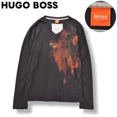 ヒューゴボス HUGO BOSS ガーメント ウォッシュ Washed Garment 加工 フェザー プリント 長袖 Vネック Tシャツ ロンT カットソー シングルステッチ L ブラック デザイナーズ メンズのサムネイル