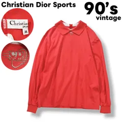90s ヴィンテージ クリスチャン ディオール スポーツ Christian Dior Sports 長袖 ハーフジップ ポロシャツ 鹿の子 カフスボタン ダブルカフ 刺繍 ロゴ M レッド ラグジュアリー デザイナーズ メンズ