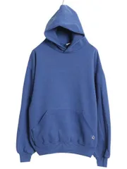 【お得なクーポン配布中!】 90s USA製 ラッセル 無地 スウェット フード パーカー メンズ レディース L / オールド トレーナー 裏起毛 ワンポイント ブランク ブルー