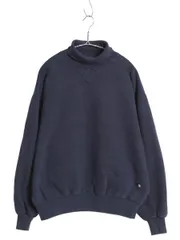 【お得なクーポン配布中!】 90s USA製 ラッセル 無地 タートルネック スウェット メンズ レディース L 古着 オールド 前V 裏起毛 ワンポイント ブランク ハイネック 紺