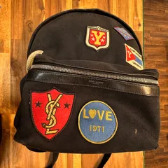 SAINT LAURENT イヴサンローラン バックパック/リュック ワッペン レザー キャンバス ブラック