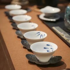 景徳鎮 高級蛍焼 ライスボール2 小皿2れんげ2 金彩6個セット 美品 