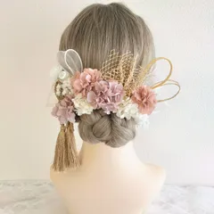 髪飾り＊成人式 卒業式 結婚式 ウェディング 振袖 袴 和装 前撮り~タッセル リボン アップヘア シニヨン~モーヴくすみピンク 17本