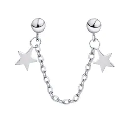 ピアス 二穴 チェーン 片耳 星 スターモチーフ メンズ レディース シルバーカラー 二連スタッド 