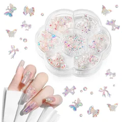 立体的な蝶々 リボン オーロラ 蝶々パーツ ネイルアート ラインストーン ジェムストーン デコパーツ ジェルネイル 立体 ジュエリーパーツ ネイルデコレーション 3D 手作り ネイルパーツセット レジン封入パーツ キラキラ Annhua ネイルデザイン