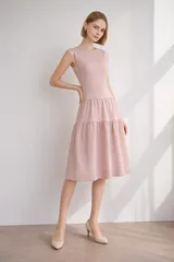 【未使用級】【参考価格129,600円】FOXEY BOUTIQUE 36489 /フォクシーブティック ドレス ティアード 38 デイジーピンク ウール100％