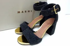 【224055】MARNI マルニ  YARN DYED HEAVY FELT フェルト　アンクルストラップ サンダル　ゴールドメタリック  ・36.5