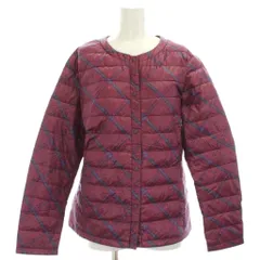 ユニクロ UNIQLO ダウンジャケット 上着 XL 紫 チェック柄 ノーカラー 長袖 /GG ■ECD001