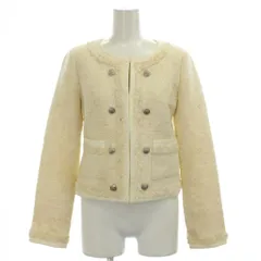 クイーンズコート QUEENS COURT ツイードジャケット 上着 麻 リネン 1 アイボリー ノーカラー 長袖 /GG ■ECD001