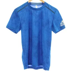 アディダス adidas Tシャツ スポーツウェア S 青 ブルー 総柄 丸首 半袖 /GG ■ECD001