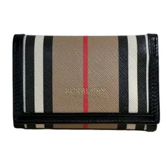BURBERRY バーバリー アイコンストライプ ブラック/ブラウン PVCレザー 三つ折り財布 ユニセックス 【中古】 12602K326