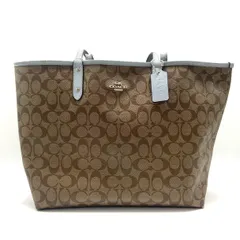 ★COACH コーチ シグネチャー トートバッグ リバーシブル 型掛け レザー ブラウン系 ブルー系 レディース 中古★007213