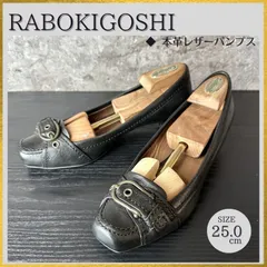 【レザーケア済／清潔に整えたリユース靴】S699 RABOKIGOSHI works PAR EMIKO KAMISHIMA ラボキゴシ スクエアトゥ デザインベルト ローヒールパンプス 黒ブラック サイズ25cmのサムネイル