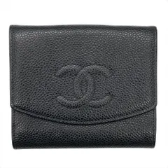 シャネル CHANEL ココマーク Wホック 二つ折り財布 キャビアスキン A13496 ブラック 6番台【中古】