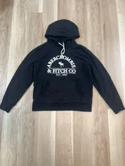 【225046】Abercrombie&Fitch アバクロンビー＆フィッチ  パーカー　スウェット　プルオーバー　コットン・ポリ混　ロゴ　M メンズ  ・ ブラック
