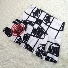 Desigual デシグアル ミニスカート XL ホワイト×ブラック 総柄 派手 大きいサイズ レディース フレア ブランド 中古 春夏