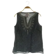 マークスアンドスペンサー Marks & Spencer リネンブラウス ノースリーブ 刺繍 UK12 ブラック /MY ■OS ■ECB001