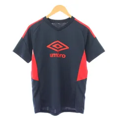 アンブロ UMBRO Tシャツ M 紺 ネイビー 赤 レッド 半袖 Vネック ロゴ プリント ストレッチ バイカラー /BB ■ECC001