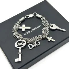 【静かに強い】　ドルチェ＆ガッバーナ　チェーンブレスレット クロスモチーフ キーチャーム 多連チェーン　シルバー