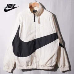 ナイキ NIKE ナイロンジャケット M 大きめ クリーム ブラック 00s ロゴ刺繍 ビッグロゴ ビッグスウッシュ ストリート スポーツミックス ウィンドランナー ウインドランナー 古着 P311