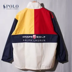 90s US企画 ポロラルフローレン POLO RALPH LAUREN チャップス CHAPS GOLF ナイロンジャケット XL 相当 表記 S クリーム ネイビー イエロー レッド ヴィンテージ ビックシルエット ストリート ロゴ刺繍 古着 D215