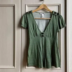 26 ダイアンフォンファステンバーグ DIANE VON FURSTENBERG　Sサイズ 36 7号 　ブラウス シャツ トップス　レディース　blouse　shirt　Tops　ladies　緑　グリーン　GREEN　ミドリ　半袖のサムネイル