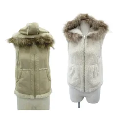 コムサイズム COMME CA ISM ボアベスト フェイクムートンベスト ミドル丈 リバーシブル F ベージュ フード付 ファー付 /SY53 ■ECC001