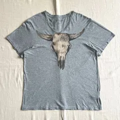 archive　DENIM&SUPPLY Ralph Lauren　デニムアンドサプライ　ラルフローレン　バッファロー　牛骨グラフィック　プリント　VネックTシャツ　半袖カットソー　コットン　ライトグレー　L　グランジY2K　cow scull T-shirt