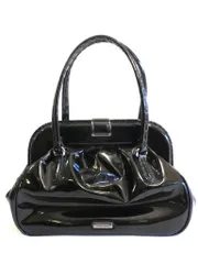 【228190】GIORGIO ARMANI ジョルジオアルマーニ  限定　エナメル ハンドバッグ がま口 ブラック