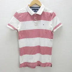 g■トミーヒルフィガー/TOMMYHILFIGER 半袖ポロシャツ/ボーダー【M】白赤/men's/51【中古】■