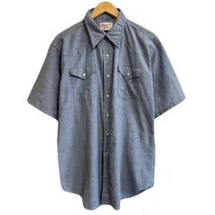 USA製 Wrangler ラングラー ウエスタンシャツ スナップボタン 無地 ポケット付き 半袖シャツ 青 ブルー No.M658