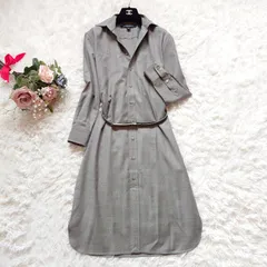 ラルフローレン　Ralph Lauren　イタリア製　ウール　シャツ　ロング　ワンピース　スリット　ベルト付き　レザー　チャコールグレー　灰色　2　S　近年モデル　現行　カジュアル