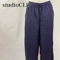 studioCLIP　スタディオクリップ　M　ネイビー　ピンク　ドット柄　総柄　水玉　ゴム　イージー　ワイドパンツ 3575