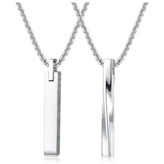 【在庫処分】メンズ 人気 カップル レディース ステンレス ネックレス ペンダント ネックレス ユニセックス ツイスト キューブバー [Jstyle] ペンダント チェーン ネックレス セット (シルバー)