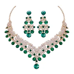 【特価商品】レディース セット ブライダル 結婚式 イヤリング パーティー用 ラインストーン ネックレス ペンダント アクセサリー [DEARMAMY] 17.7インチ