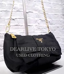 レア ◆ PRADA プラダ ビッグリボン ナイロン クロスボディ バッグ ショルダー カメラ バッグ ポーチ ポシェット 黒x金 ◆ 使い勝手抜群♪