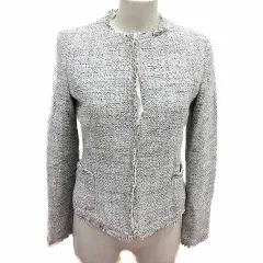 コムサイズム COMME CA ISM ノーカラージャケット ツイード 総裏地 M グレー /YK