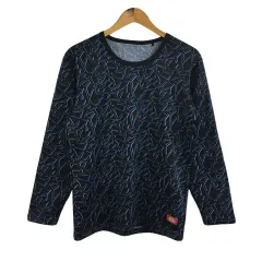 ディッキーズ Dickies カットソー Tシャツ プルオーバー クルーネック 総柄 裏起毛 長袖 L 黒 青 ブラック ブルー