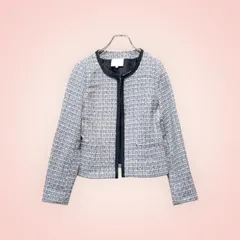 【古着】 EMMA JAMES エマジェイムス ノーカラー ツイード ジャケット 黒 白 7AR フォーマル