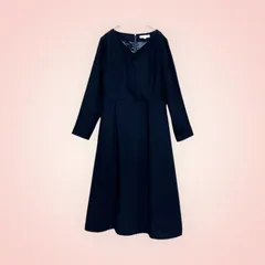 【美品】 NATURAL BEAUTY BASIC ナチュラルビューティーベーシック Vネック ロングワンピース 濃紺 ネイビー S ナチュビ