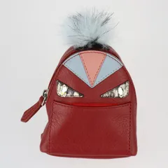 FENDI フェンディ バッグチャーム キーホルダー 7AR457 カーフレザー × パイソン × ファー ダークレッド系 シルバー金具  BAG BUGS モンスター キーリング バックパック リュックサックモチーフ 