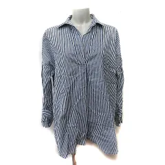 ザラ ベーシック ZARA BASIC シャツワンピース ミニ オープンカラー ストライプ ベルスリーブ 長袖 黒 ブラック /YI