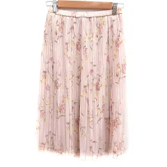 ノーブランド スカート プリーツ ミモレ ロング 総柄 F ベビーピンク /RT ●RY