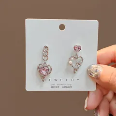 メタル ハート モチーフ ピンクストーン シルバーピアス 両耳用 レディース 韓国アクセ プチプラ 量産系 地雷系 サブカル キラキラ かわいい 今っぽ トレンド 韓国風