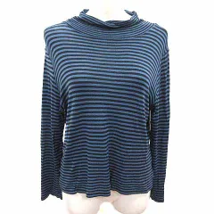 23区 オンワード樫山 ニット カットソー タートルネック ボーダー 長袖 44 XXL 青 ブルー 黒 ブラック /YK