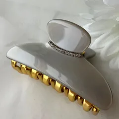 【大人可愛い】バンスクリップ グレージュ ゴールド ビジュー付き ヘアクリップ まとめ髪 しっかりホールド 上品 高見え 大人可愛い レディース オフィス フォーマル 入学式 卒業式 結婚式 きれいめ 華やか